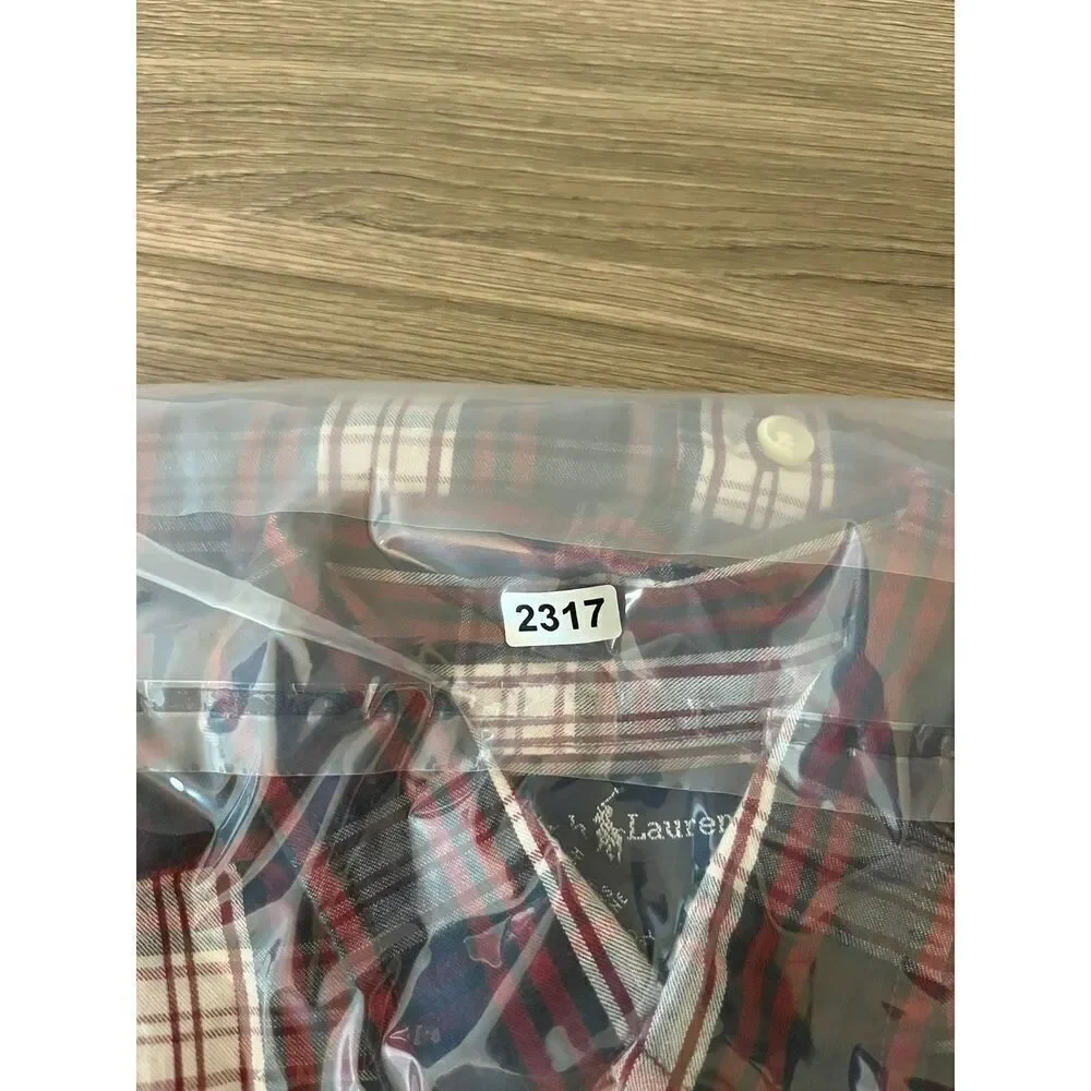 Ralph Lauren Button Up Boys L Long Sleeve Plaid Red Blue Pony Cotton